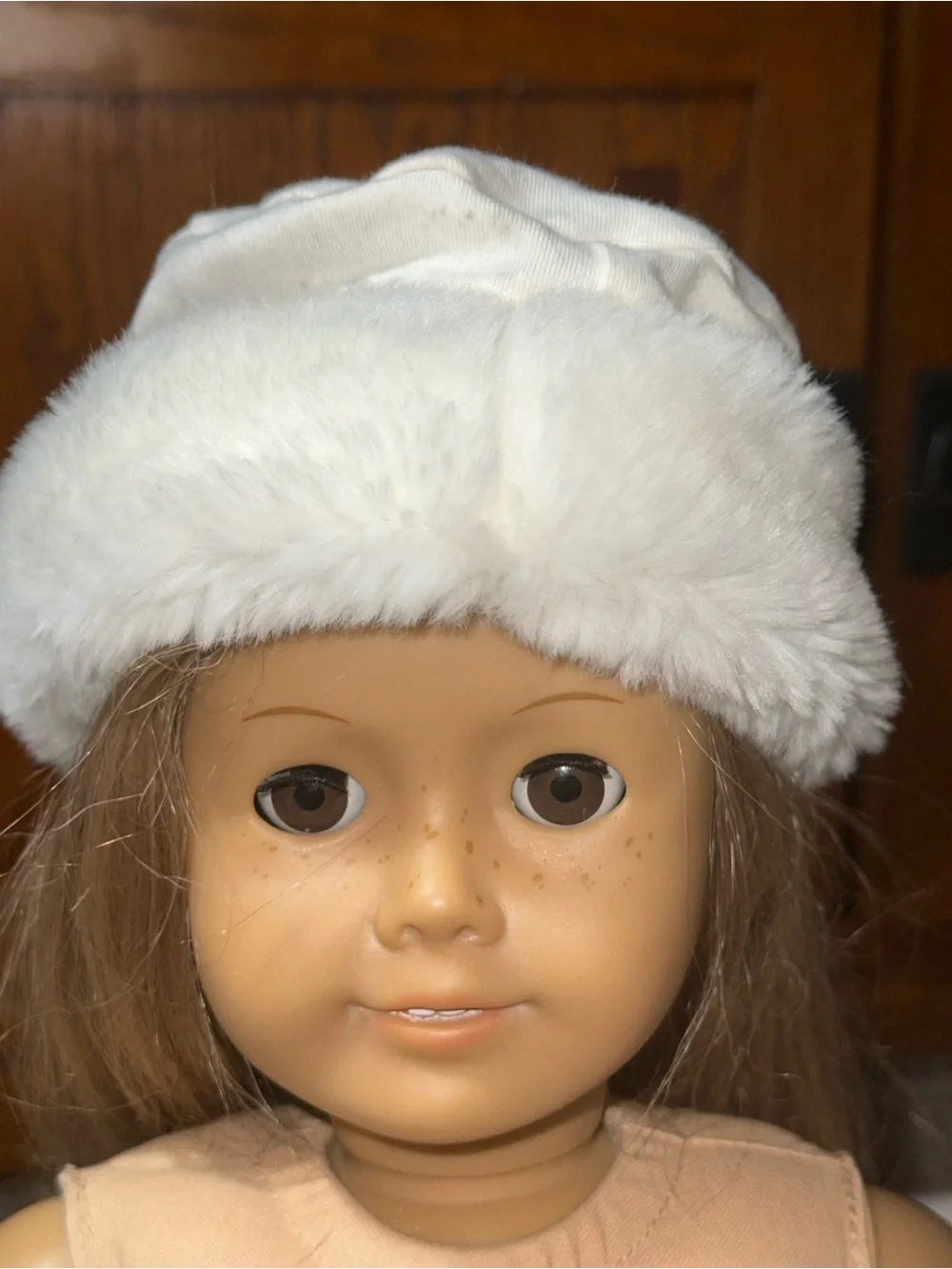 American Girl white winter fuzzy hat
